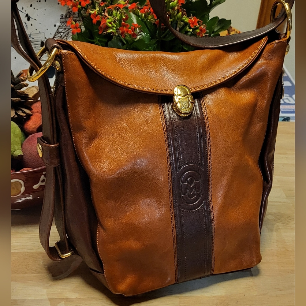 Marino Orlandi Two-Tone Brown Leather Shoulder Bag